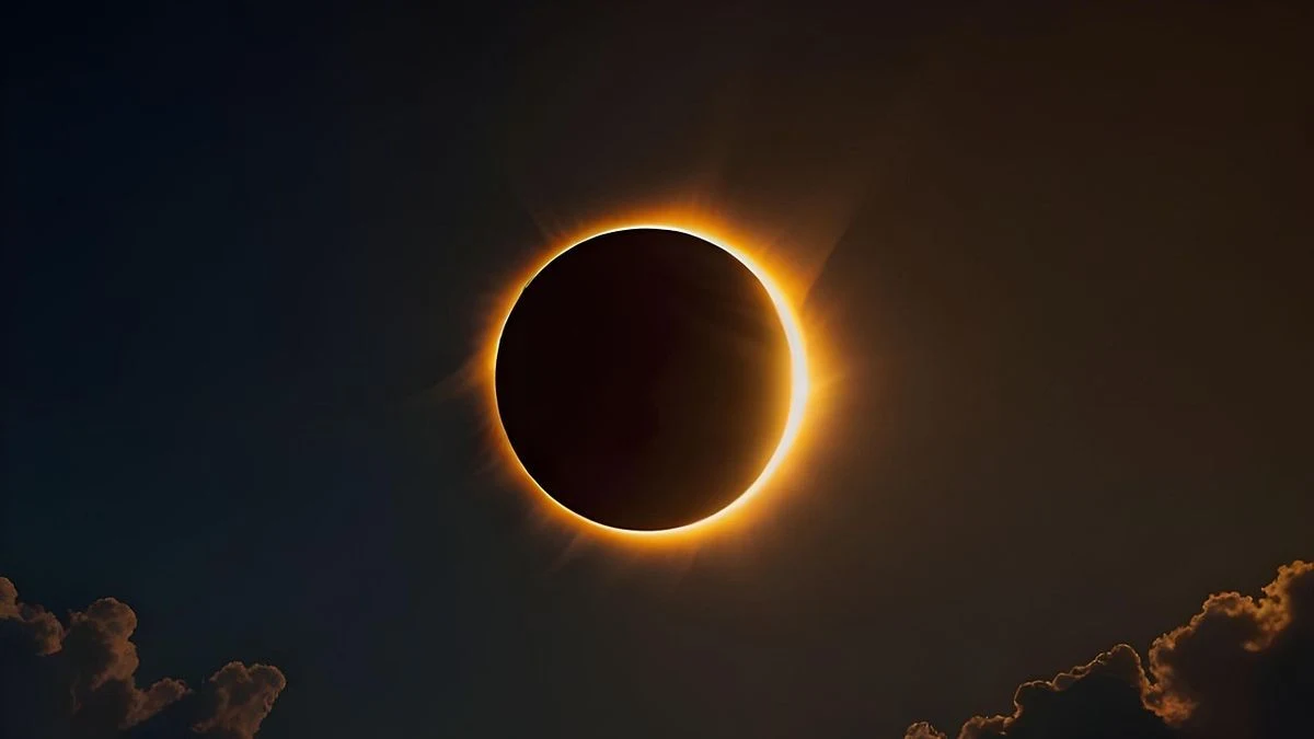 Imagen ilustrativa: gafas de eclipse sobre una toalla en una playa mediterránea con cielo nublado