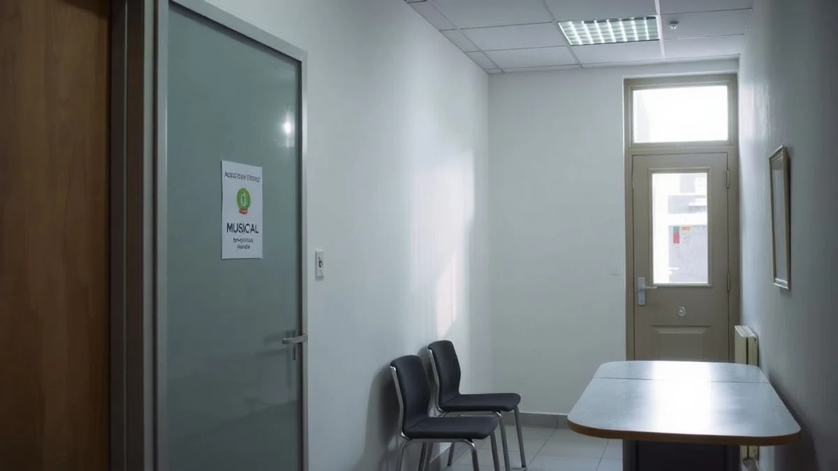 Illustrative image: empty municipal office corridor with desks and a window with natural light