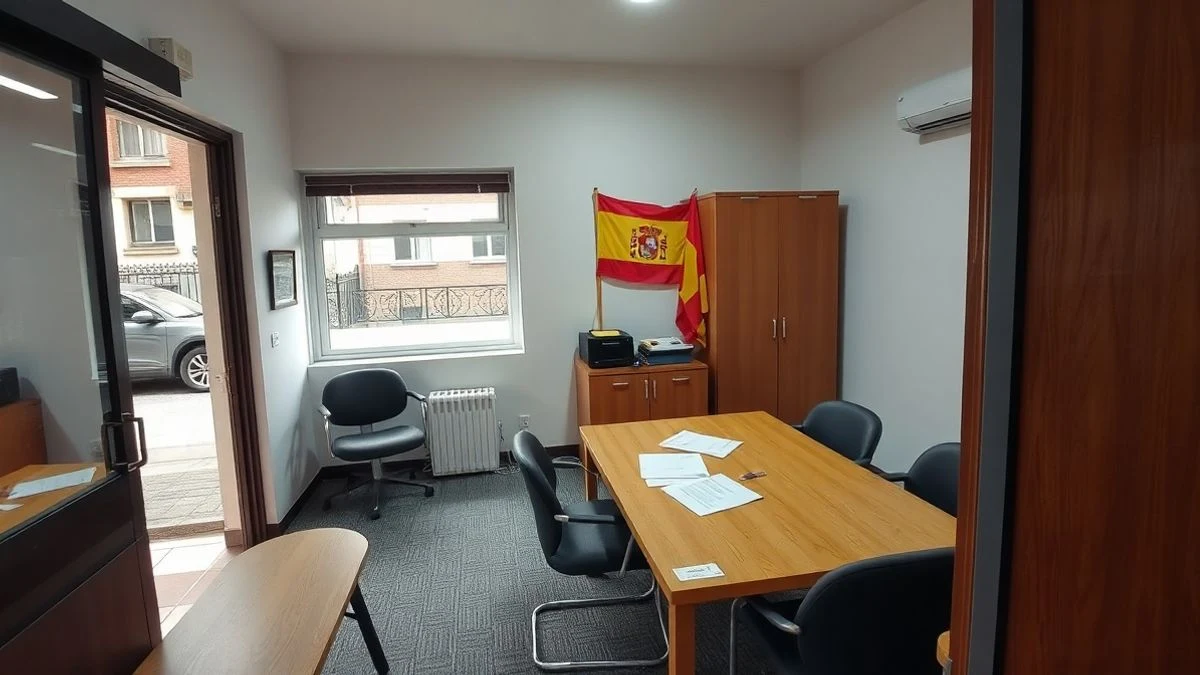 Imagen ilustrativa: sala de reuniones de un ayuntamiento con mesa y documentos, sin personas.