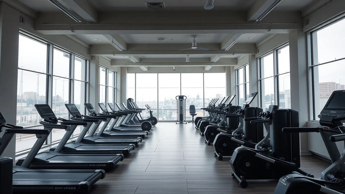 Imagen ilustrativa: interior de una sala de fitness con máquinas de cardio y estaciones de musculación, sin personas visibles.