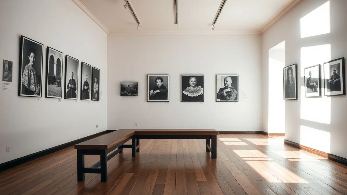 Imagen ilustrativa: sala de exposiciones de un museo con fotografías en blanco y negro colgadas en la pared y luz natural entrando por una ventana.