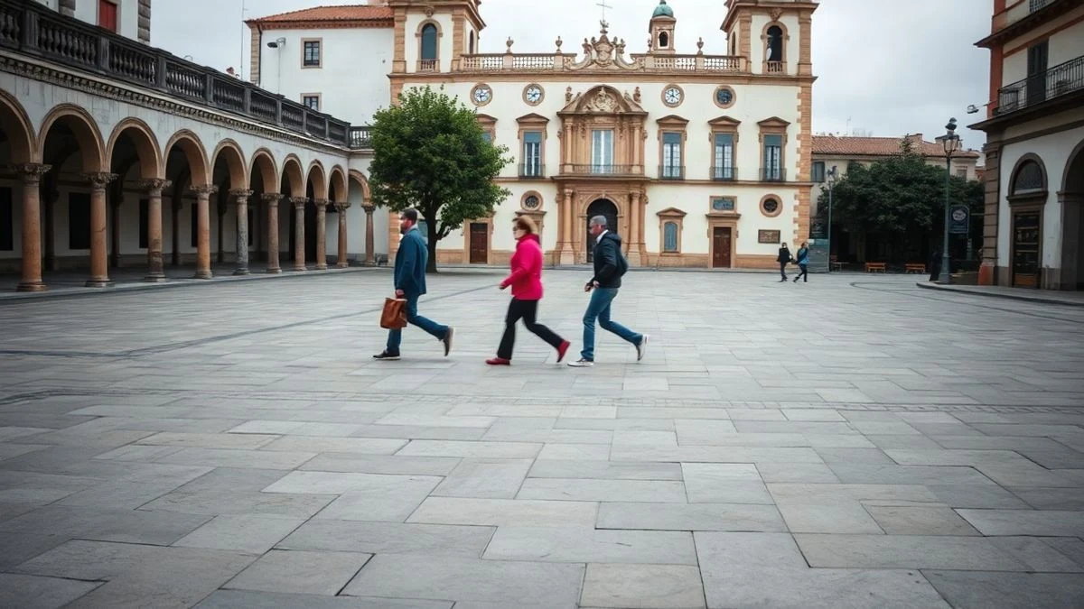 Imagen ilustrativa: niños con trajes de fiesta tradicional desfilando por una plaza empedrada de una localidad española.