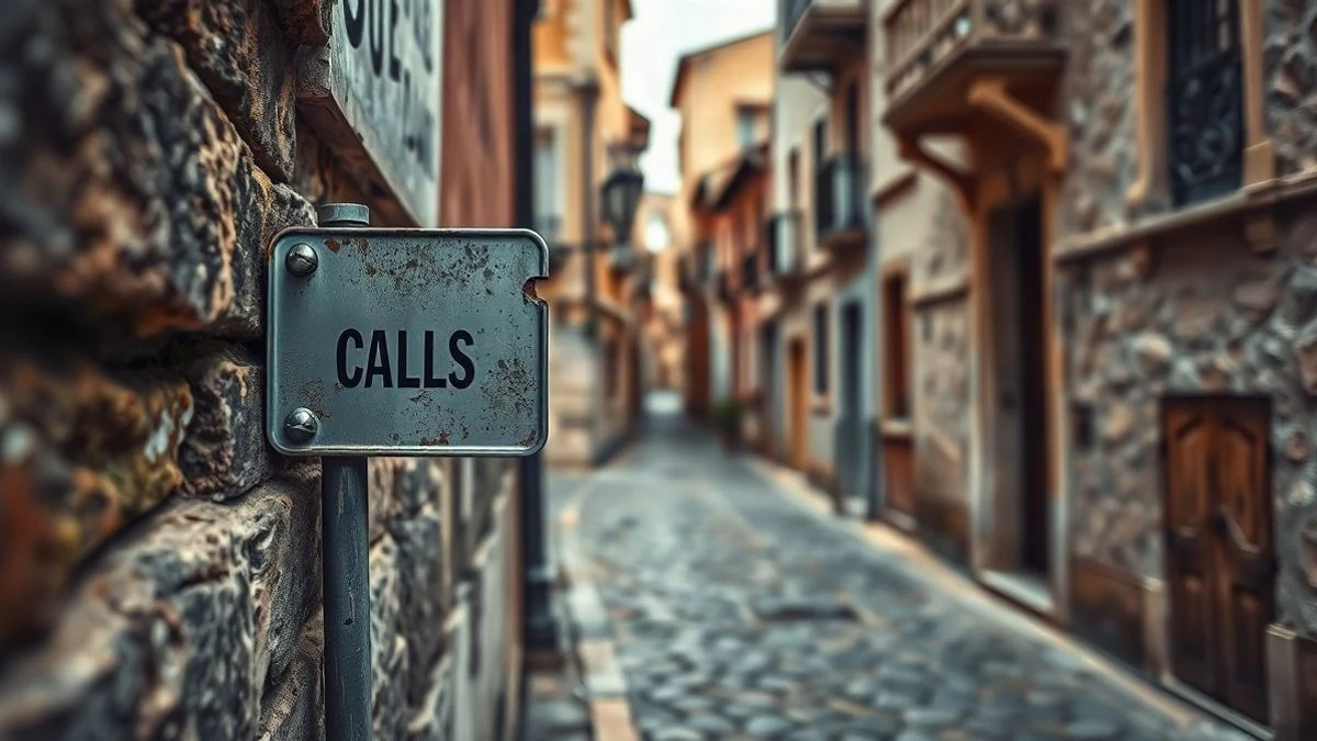 Imagen ilustrativa: una calle empedrada con una placa metálica antigua en la pared, en un pueblo mediterráneo.