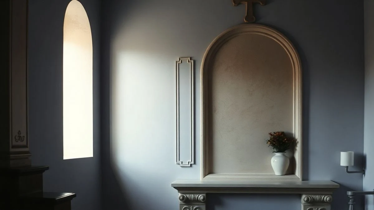 Imagen ilustrativa: interior de una capilla de cementerio con luz lateral de ventana y un nicho vacío.
