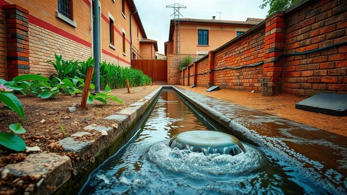 Imagen ilustrativa: una acequia de riego en una huerta valenciana, con agua corriente y vegetación a los lados.