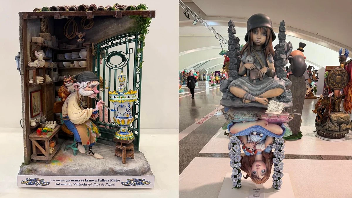 Imagen ilustrativa: vitrina de museo con un ninot tradicional valenciano entre otras piezas, con iluminación suave.