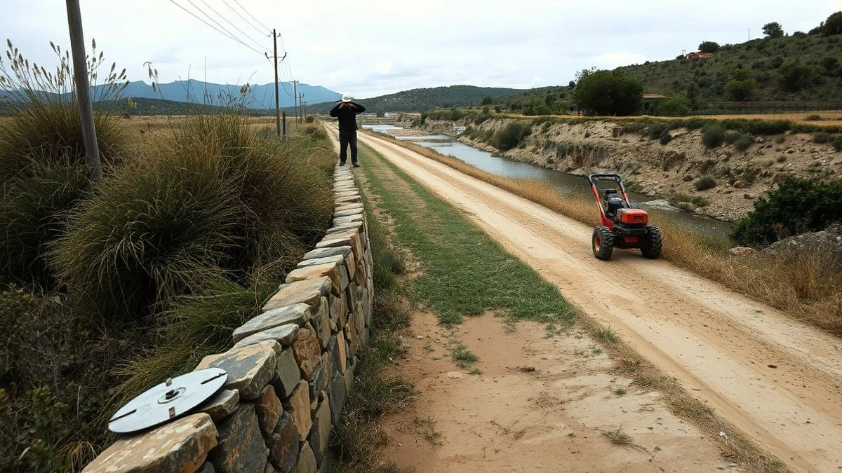 Imagen ilustrativa: un camino rural con vegetación y un cauce seco, con un trabajador municipal de espaldas en la lejanía